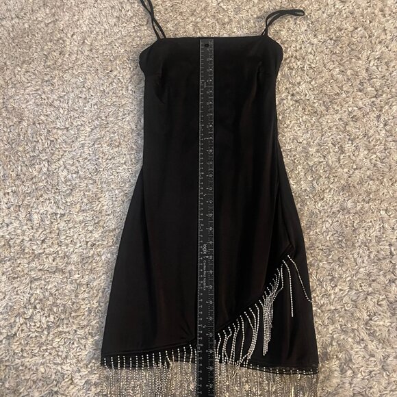 Windsor Black Rhinestone Fringe Mini Dress Size Small Party Prom - Picture 5 of 9